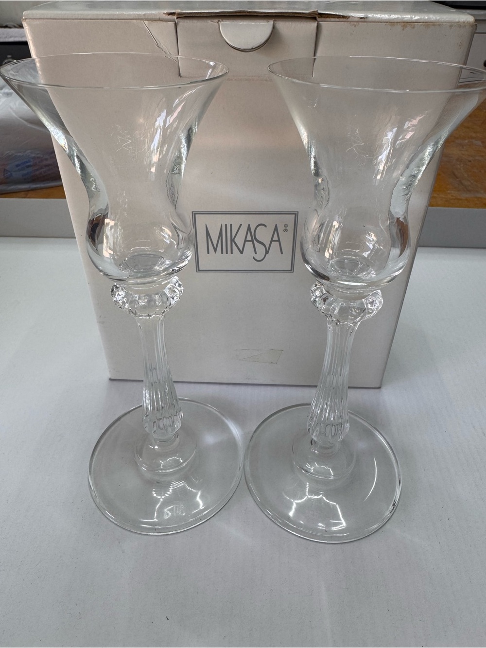 Pair Vintage Mikasa Ardmore Crystal Candlestick Holders 7.5" Flared  40001 NIB